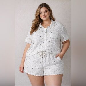 Auden White Floral Pajama Set XXL Button Top & Shorts Sleepwear